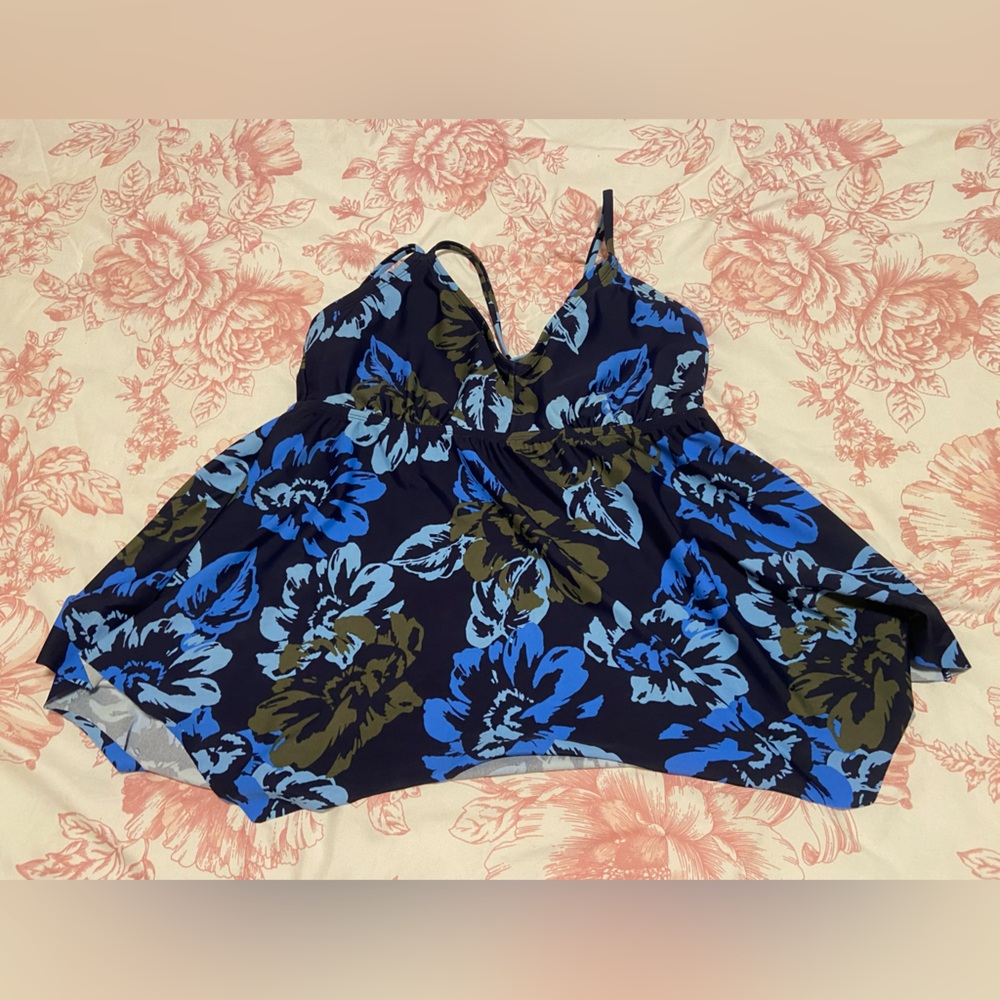 Kona Sol Women's Swim Top - Blue and Black Floral
